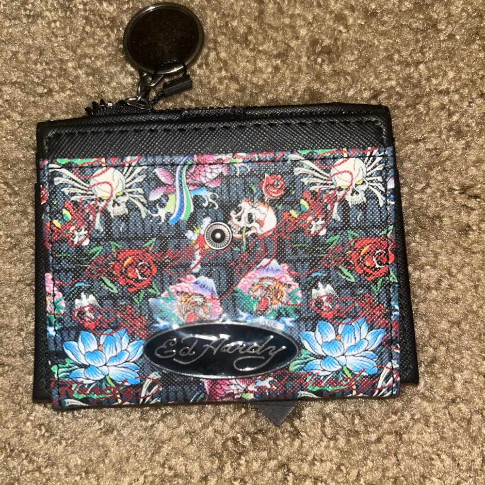 Ed Hardy Black Floral Key & Card Holder